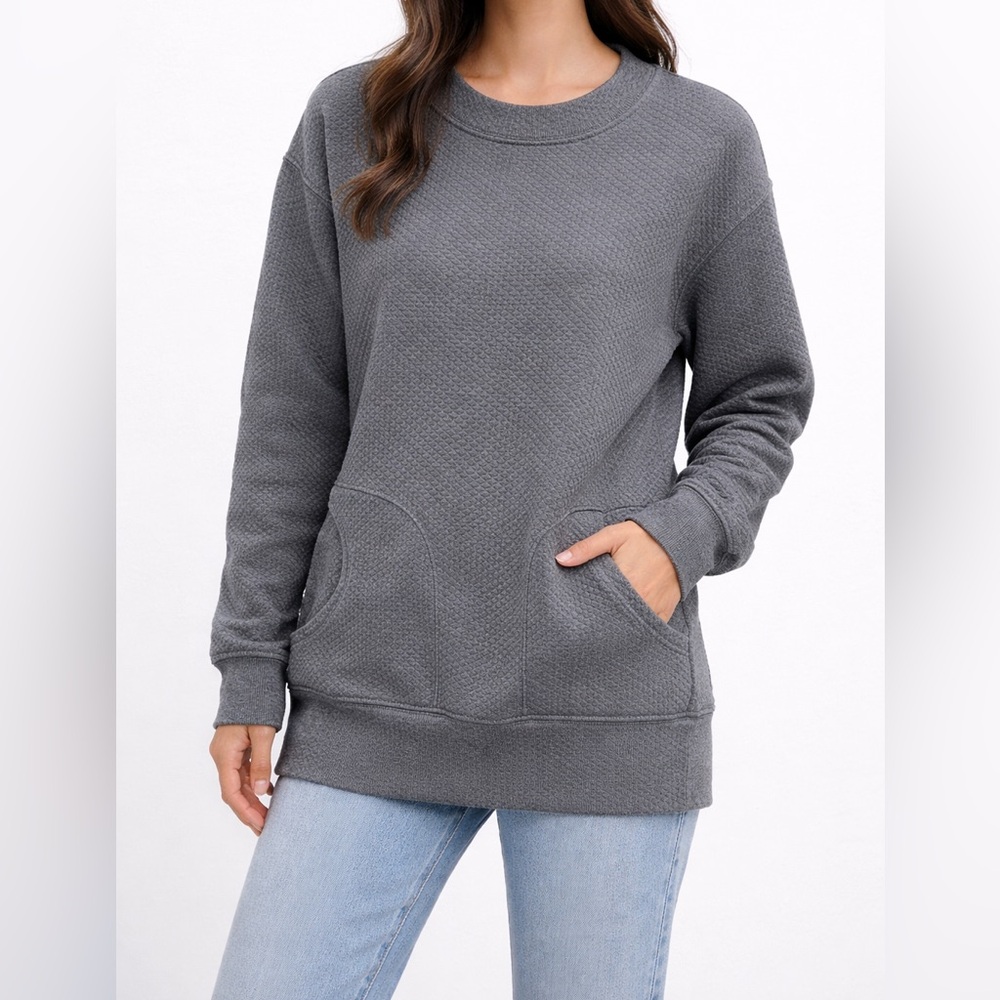 Lacoste Quilted Tunic Sweater Crewneck Womens 36 XS Gray Cute Warm 3009